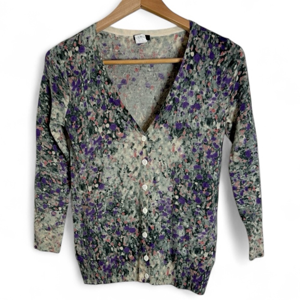 J. Crew Multicolor Floral Long Sleeve Merino Wool Button-down Cardigan size S